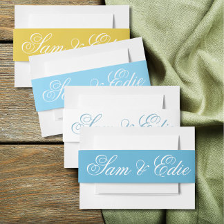 Minimalistisches Blue Wedding Toile Monogram Name Einladungsbanderole