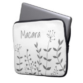 Minimalistisches Blumengrau weiß mit Namen Laptopschutzhülle (Vorderseite Links)