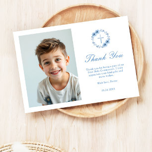 Minimalistisches Blumenkreuz Erstes kommunales Fot Dankeskarte