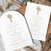 Minimalistisches Blumenkreuz Moderne Taufe Einladung