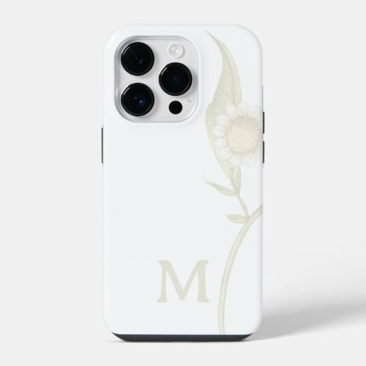 Minimalistisches Blumenmonogramm Weiß iPhone Hülle (Rückseite)