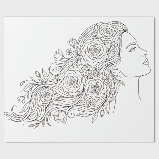 Minimalistisches Blumenmuster Frau Geschenkpapier (Flach)