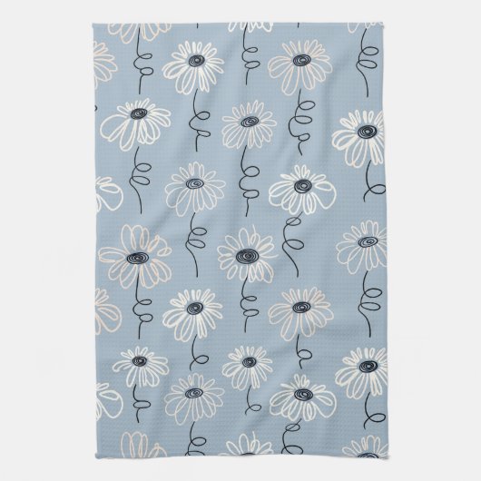 Minimalistisches Blumenmuster mit Gänseblümchen (7 Geschirrtuch (Vertikal)
