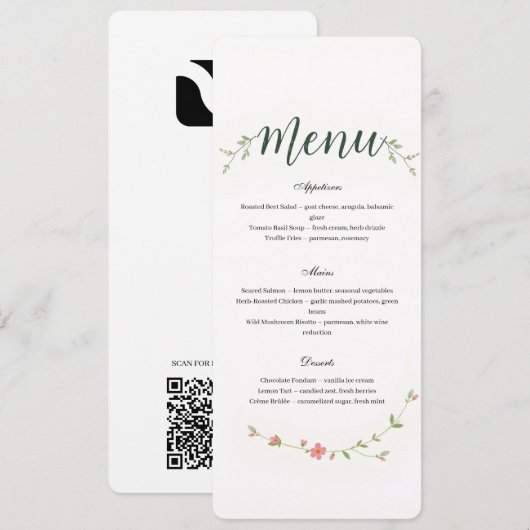 Minimalistisches Blumenrestaurant oder Hochzeitsme Programm (Vorne/Hinten)