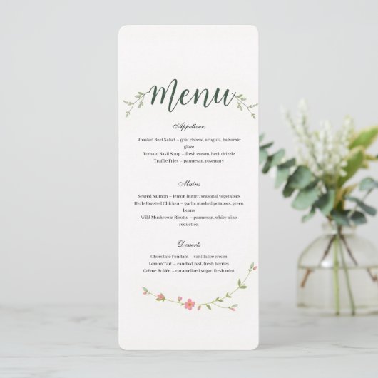 Minimalistisches Blumenrestaurant oder Hochzeitsme Programm (Stehend Vorderseite)