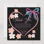 Minimalistisches Blumenrosa und Schwarzes Hochzeit Dankeskarte (Vorderseite)
