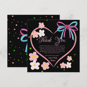 Minimalistisches Blumenrosa und Schwarzes Hochzeit Dankeskarte