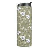 Minimalistisches Blumenweißes Olive Green Thermosbecher (Nach links gedreht)