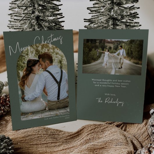 Minimalistisches bogengrünes modernes Foto Weihnac Einladung