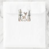 Minimalistisches Boho Deer im Wald Quadratischer Aufkleber (Tasche)