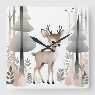 Minimalistisches Boho Deh in Woods Kinderzimmer Ki Quadratische Wanduhr