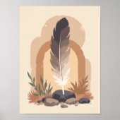 Minimalistisches Boho Feather Abstrakt Modernes Mu Poster (Vorne)