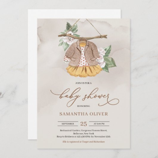 Minimalistisches boho Kleid Bekleidungslinie Blume Einladung (Vorne/Hinten)