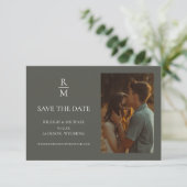 Minimalistisches Boho Monogram Foto Save the Date (Stehend Vorderseite)