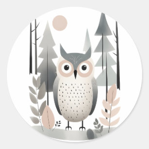 Minimalistisches Boho-Niedliches Owl im Wald Runder Aufkleber