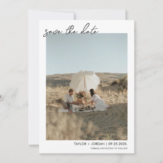 Minimalistisches Boho Script-Foto Hochzeit speiche Save The Date (Vorderseite)