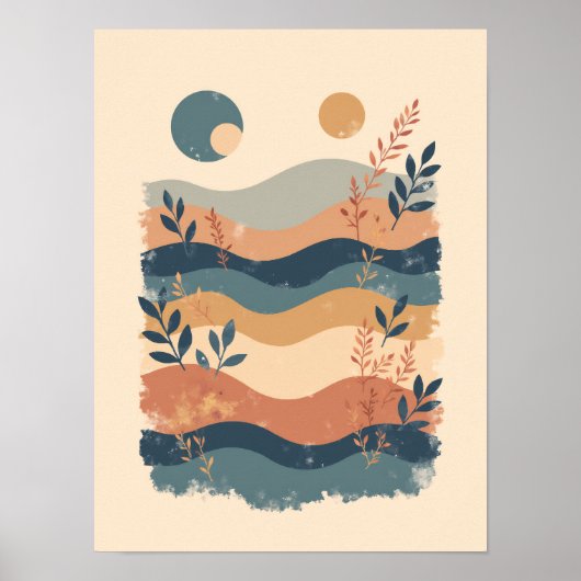 Minimalistisches Boho Wave Muster Abstrakte Wand K Poster (Vorne)
