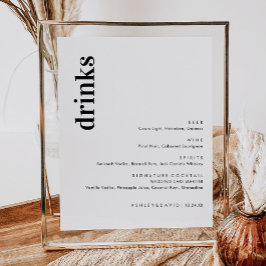 Minimalistisches Bold Wedding Bar Menu | Drink Men Poster
