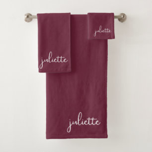 Minimalistisches Bordeaux-Wein-Personalisiertes Badhandtuch Set