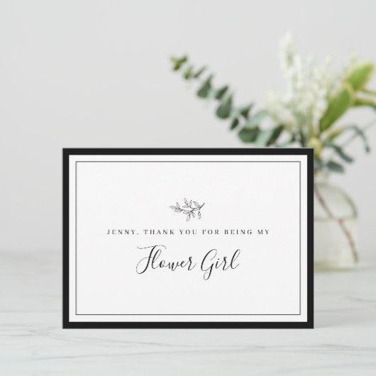 Minimalistisches Border Leaf Flower Girl Danke Kar (Stehend Vorderseite)