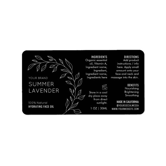 Minimalistisches botanisches 1 OZ Tropferflasche Adressaufkleber (Vorne)
