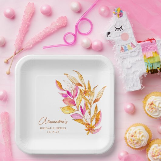 Minimalistisches botanisches Brautparty in Rosa un Pappteller (Party)