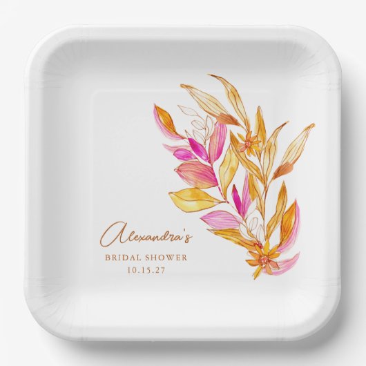 Minimalistisches botanisches Brautparty in Rosa un Pappteller (Vorderseite)