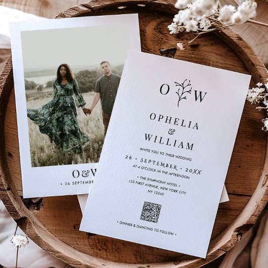 Minimalistisches botanisches Foto QR-Hochzeit Einladung