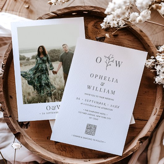 Minimalistisches botanisches Foto QR-Hochzeit Einladung
