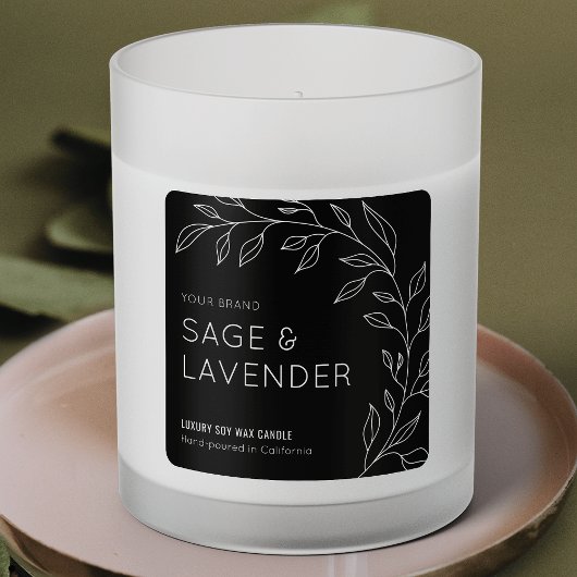 Minimalistisches Botanisches Grüne Schwarze Kerze- Quadratischer Aufkleber