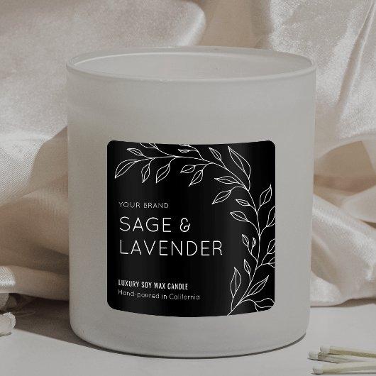 Minimalistisches Botanisches Grüne Schwarze Kerze- Quadratischer Aufkleber