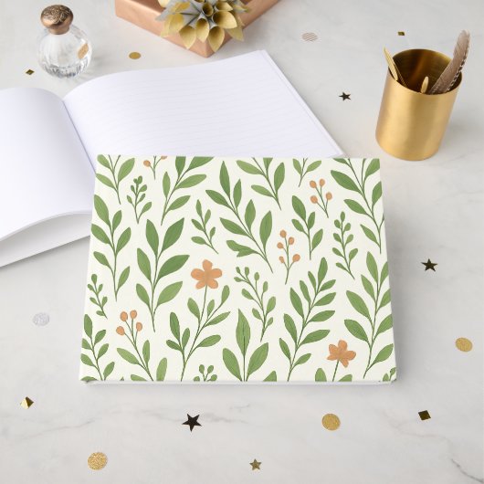 Minimalistisches botanisches Muster mit grünen Blä Gästebuch (Vorderseite Offen)