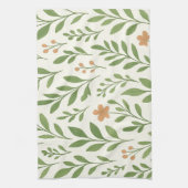 Minimalistisches botanisches Muster mit grünen Blä Geschirrtuch (Vertikal)