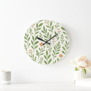 Minimalistisches botanisches Muster mit grünen Blä Große Wanduhr