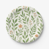 Minimalistisches botanisches Muster mit grünen Blä Pappteller (Vorderseite)