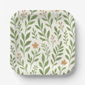 Minimalistisches botanisches Muster mit grünen Blä Pappteller (Vorderseite)