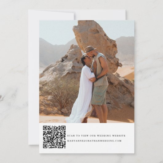 Minimalistisches botanisches QR-Code-Foto Save The Date (Rückseite)