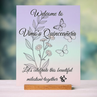 Minimalistisches botanisches Quinceañera-Acrylschi Acrylschild