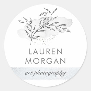 minimalistisches botanisches Silbermonogramm Runder Aufkleber