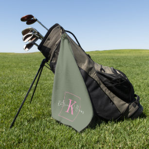 Minimalistisches Branding-Logo-Seite Grün-Rosa-Mon Golfhandtuch