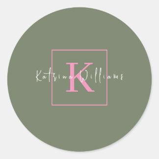 Minimalistisches Branding-Logo-Seite Grün-Rosa-Mon Runder Aufkleber