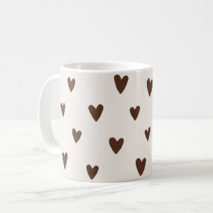Minimalistisches Braun-Herzen-Muster   Ästhetisch  Kaffeetasse
