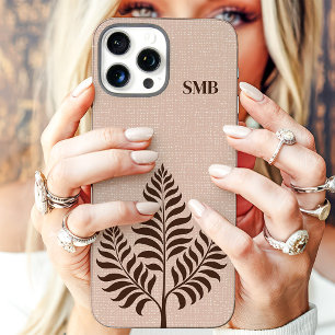 Minimalistisches braunes botanisches Monogramm iPhone 16 Pro Max Hülle