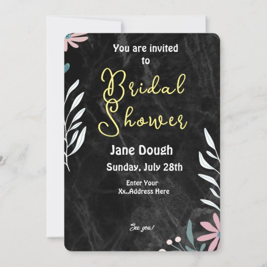 Minimalistisches Brautparty aus schwarzem Marmor Einladung (Vorderseite)