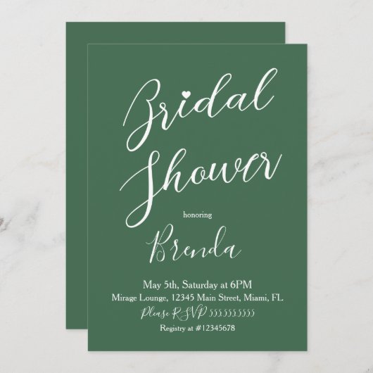 Minimalistisches Brautparty Emerald Green Heart Einladung (Vorne/Hinten)