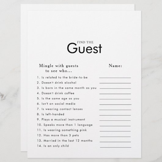 Minimalistisches Brautparty Finden Sie das Gast-Sp (Vorne/Hinten)