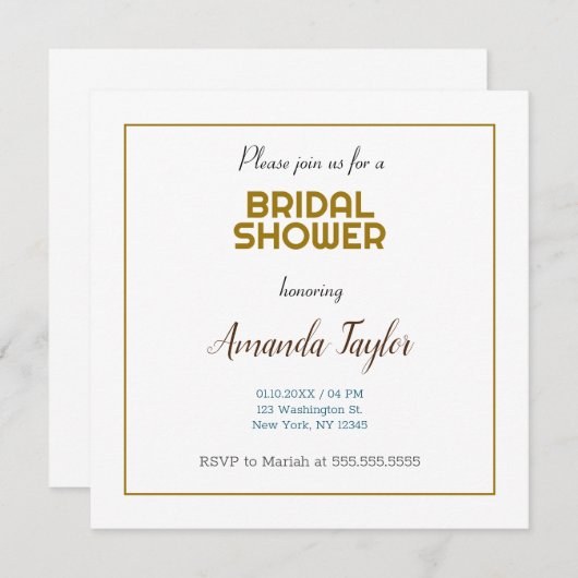 Minimalistisches Brautparty für die Goldfarbe Einladung (Vorne/Hinten)