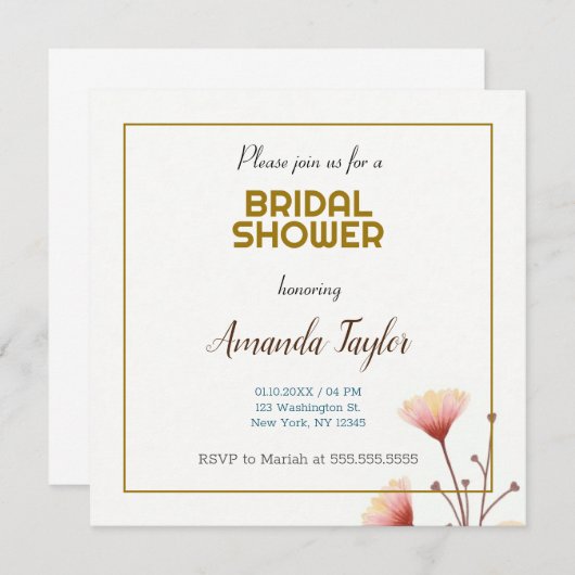 Minimalistisches Brautparty für die Goldfarbe Save The Date (Vorne/Hinten)