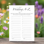Minimalistisches Brautparty Hochzeit A-Z Game Card Einladung
