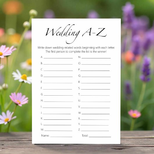 Minimalistisches Brautparty Hochzeit A-Z Game Card Einladung